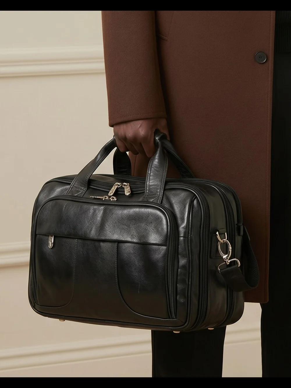 Mcklein Men's Black Leather Briefcase Travel Bag